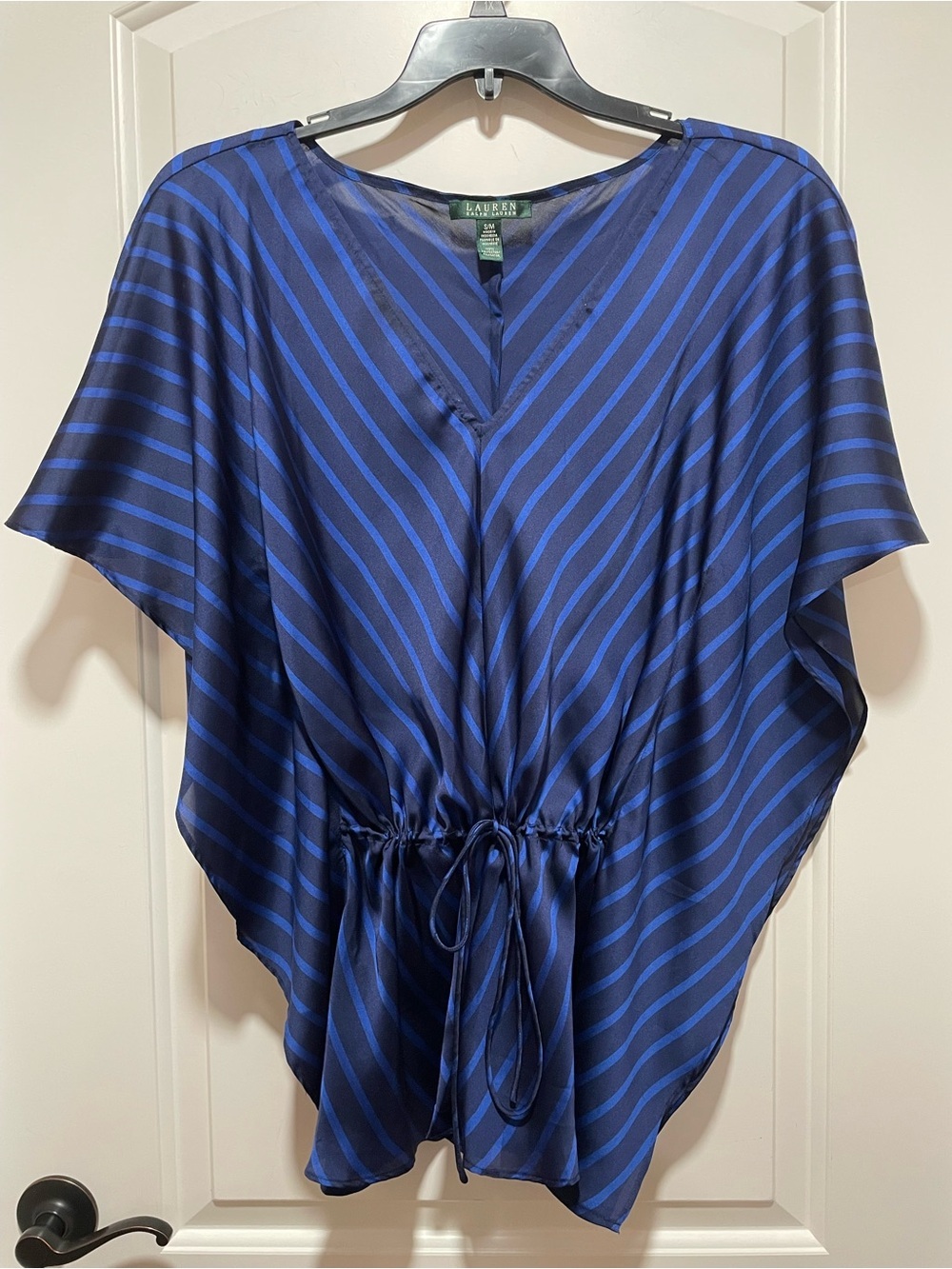 Gorgeous Ralph Lauren Navy Blue Striped Batwing Sleeve Adjustable Caftan Sz S/M